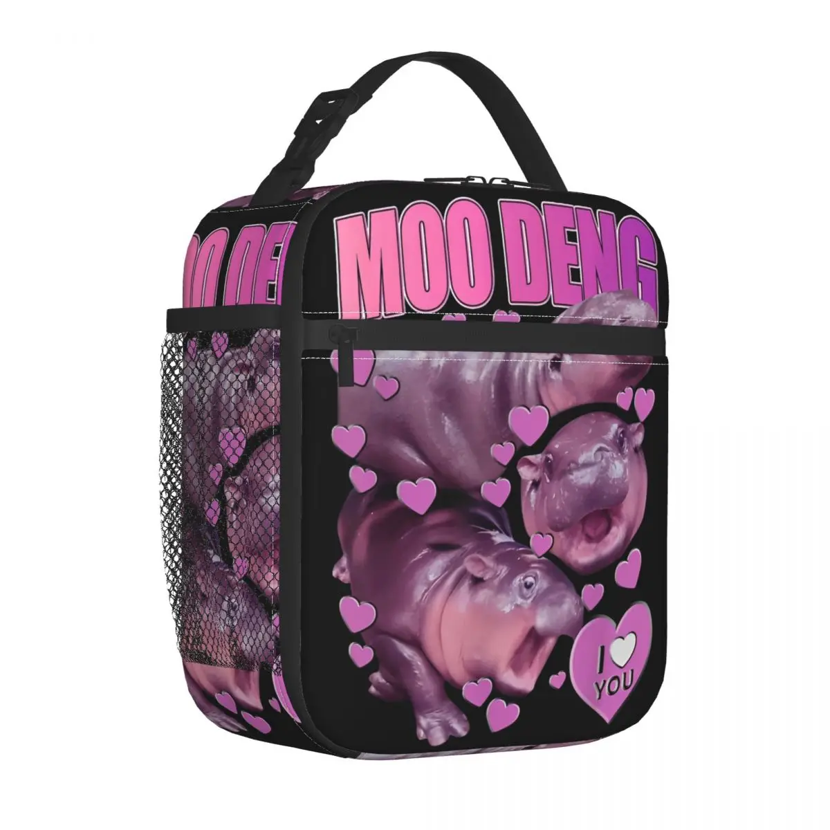 Moo Deng The Famous Baby Pigmy Hippo Insulated Lunch Bag Large Lunch Container Cooler Bag Tote Lunch Box School Picnic Men Women