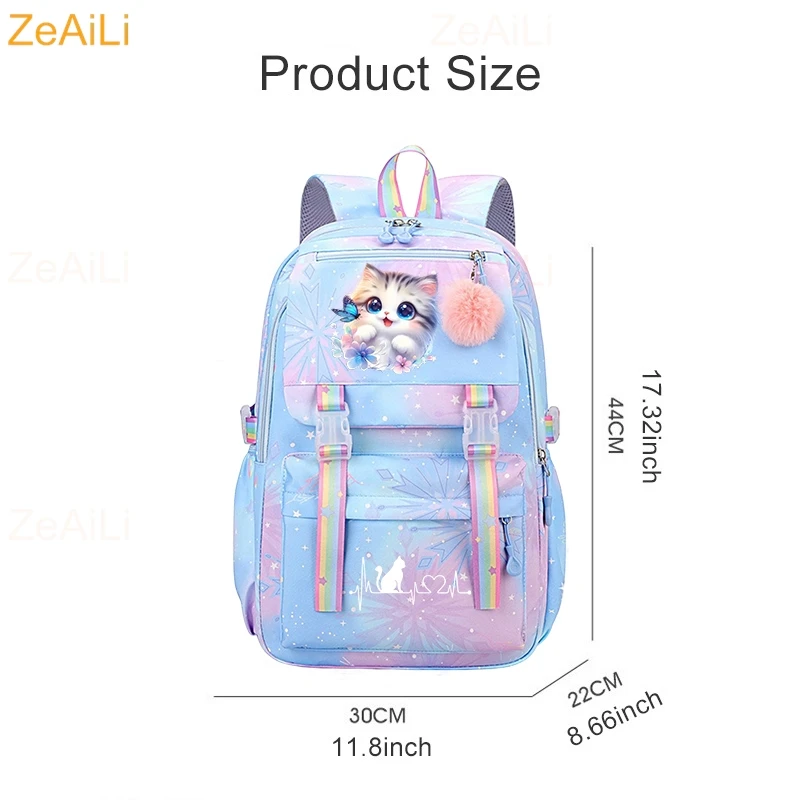 Cute Cat Flower Butterfly Student Teenager Children Knapsack Schoolbag Rucksack Mochila Women's Backpack Boys Girls Bookbag Bag