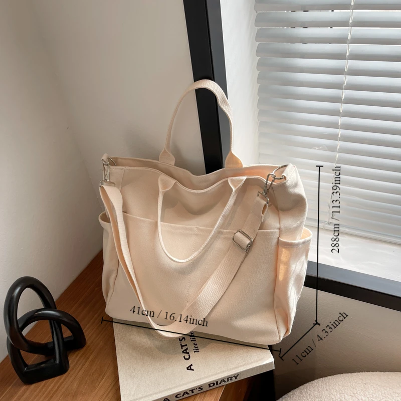 Ins Lazy Wind Canvas Big Bag, New Korean Version Of The Single Shoulder Crossbody Bag Female Simple Literary Solid Color