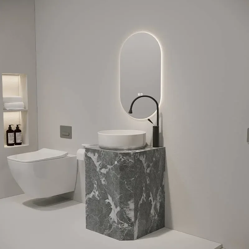 Bathroom Cabinet Toilet Washstand Balcony Outdoor Face Wash Sink Hotel Furniture Modern Rock Slab Column Basin Integrated Floor