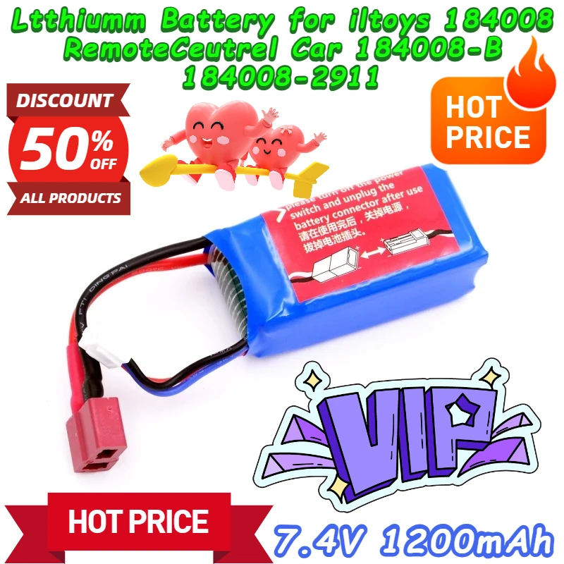 

100% New 7.4V 1200mAh Battery for WLtoys 184008 Remote Control Car, 184008-B, 184008-2911 Lithium Battery Accessories