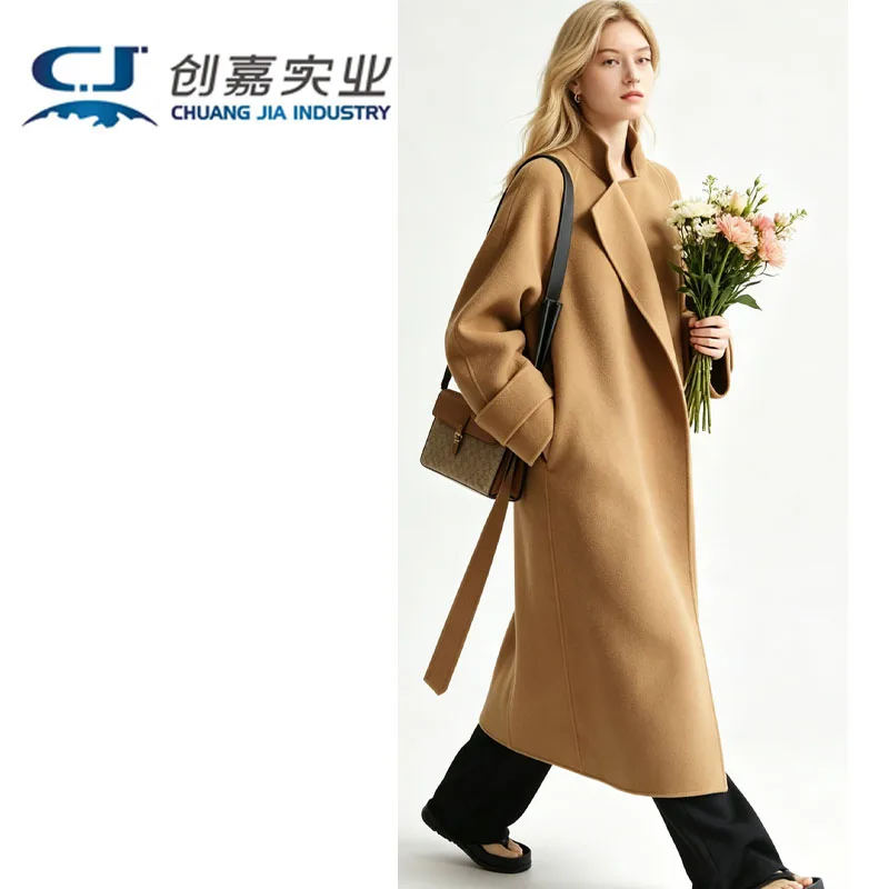 

Double-sided Wool Women's Coat Autumn Winter Navy Blue Long Lapel Coat Soft Delicate and Warm Fashion Light Luxury Women's Wear