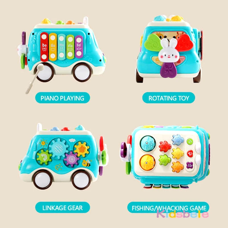 赤ちゃん多機能アクティビティバスおもちゃ漫画ウサギもぐらたたき釣りゲーム幼児ピアノキー楽器感覚おもちゃ