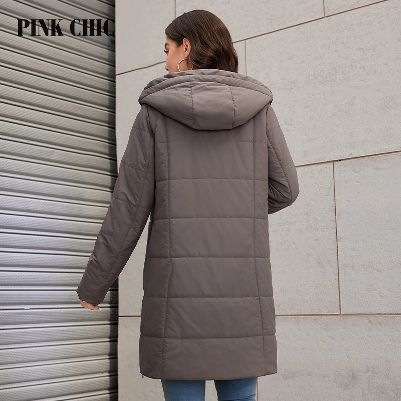 PINK CHIC Spring 2024 Women\'s Parka Loose Down Jacket Hooded Women\'s Outerwear Fashion Outerwear Quilted S3019