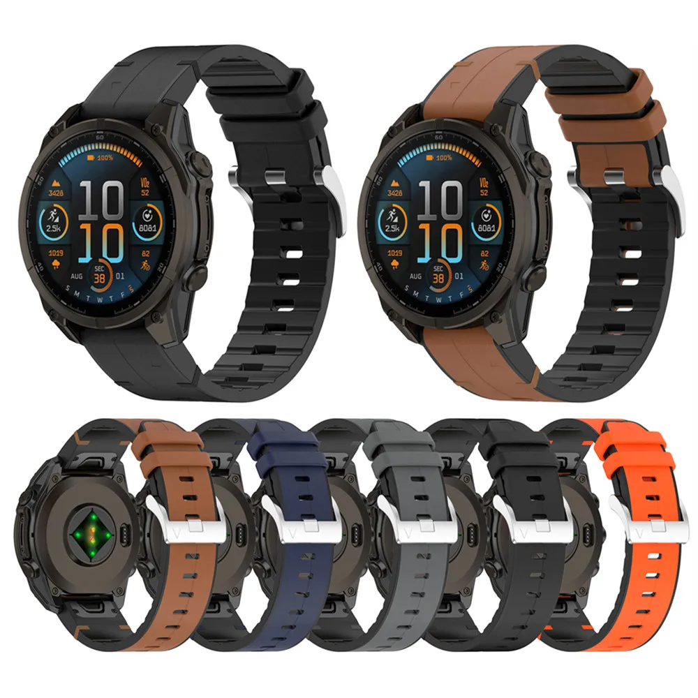 20mm 22mm 26mm Silicone leather strap Watch Band Bracelet For Garmin Quatix 8 / Tactix 8 / descent G2 / instinct 3 / instinct E
