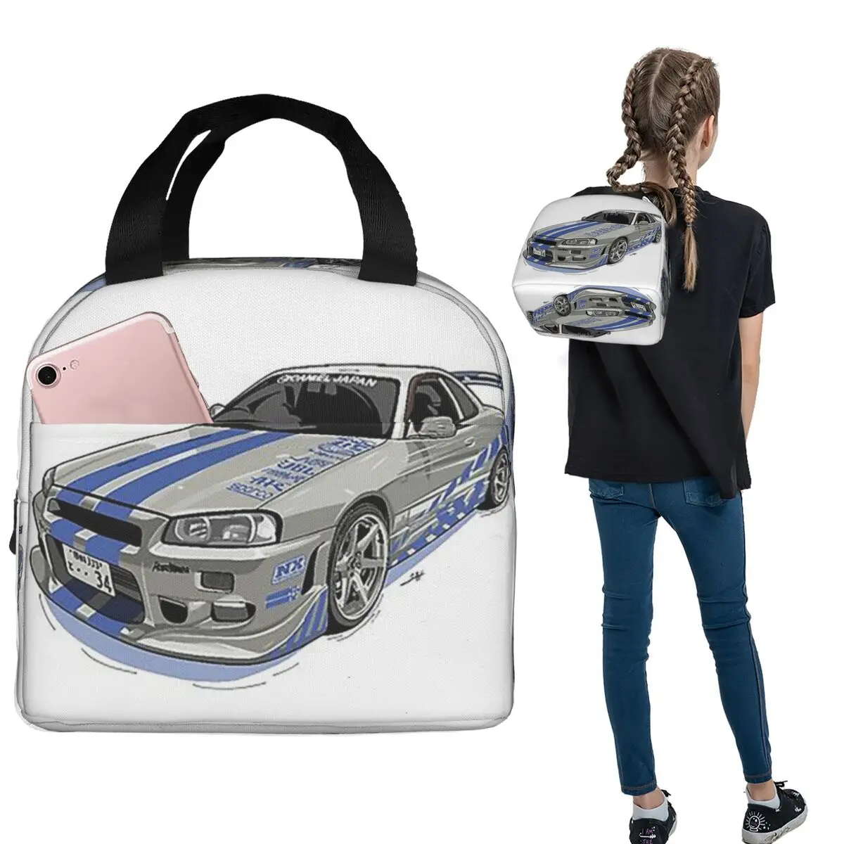 

Изолированная сумка для обеда Fast And Furious Skyline для женщин и детей, герметичные контейнеры для еды, термосумка для обеда