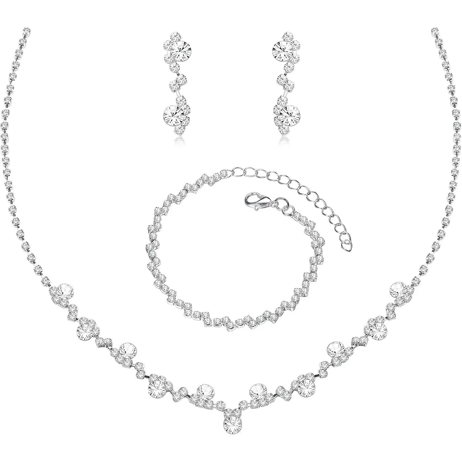 مجموعات المجوهرات قلادة وأقراط مع سوار كريستال للنساء أقراط متدلية على شكل دمعة لحفلات الزفاف ووصيفة العروس #6