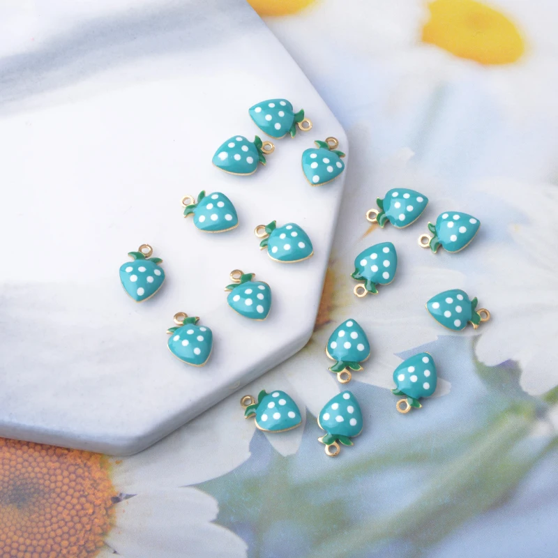 30 Stück doppelseitige Erdbeer-Anhänger aus Kupfer mit Emaille, Mini-Fruchtanhänger für Armbänder, Halsketten, Ohrringe, Accessoires – Detail 12