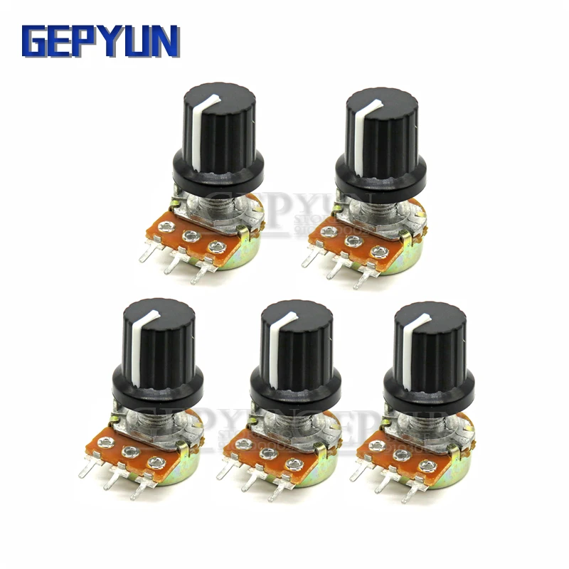 5Sets 5PCS+5PCS WH148 B1K ~ B1M ohm 1K 2K 5K 10K 3Pin 15mm 10K Terminal Linear Taper Rotary potentiometer for Arduino Gepyun