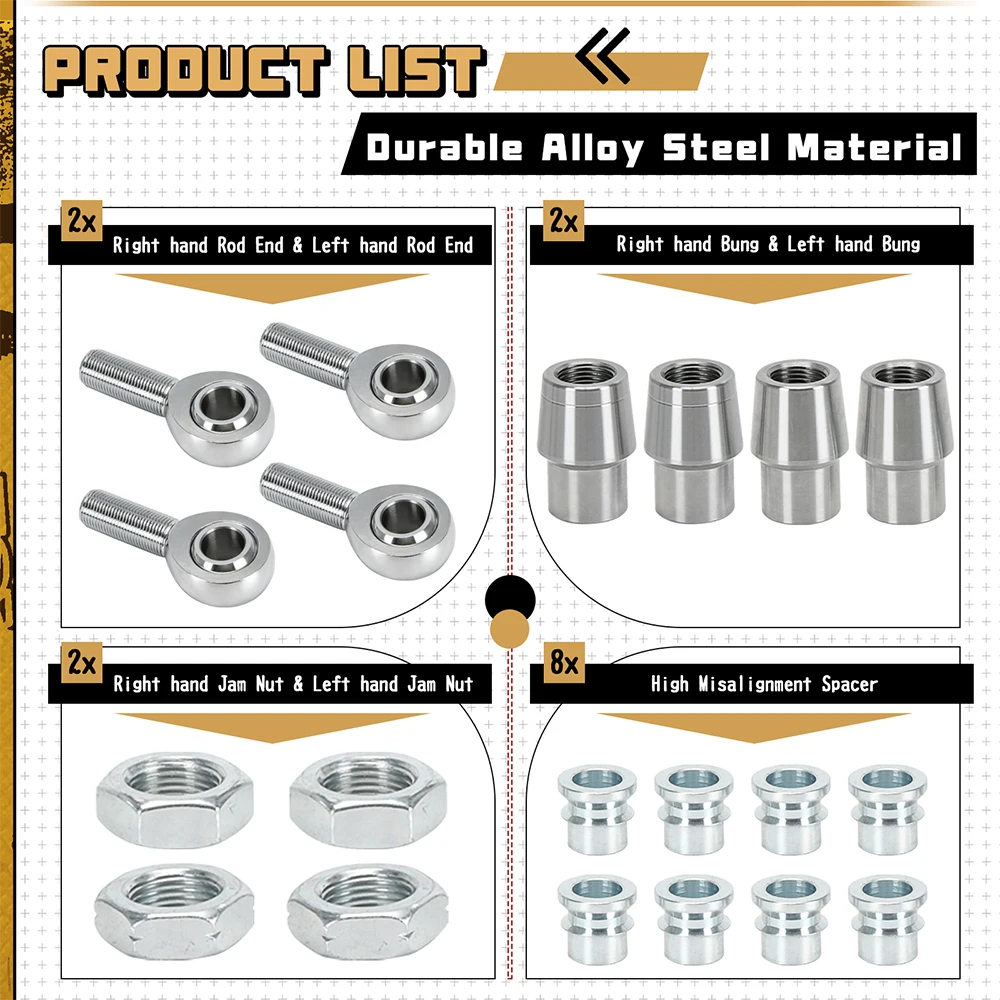 4 قطع 3/4 بوصة - 16 × 3/4 تتحمل خيط اليد اليسرى واليمنى طقم نهاية قضيب مشترك مع وصلات كرومولي 750 بوصة، محول أنبوب دائري #3