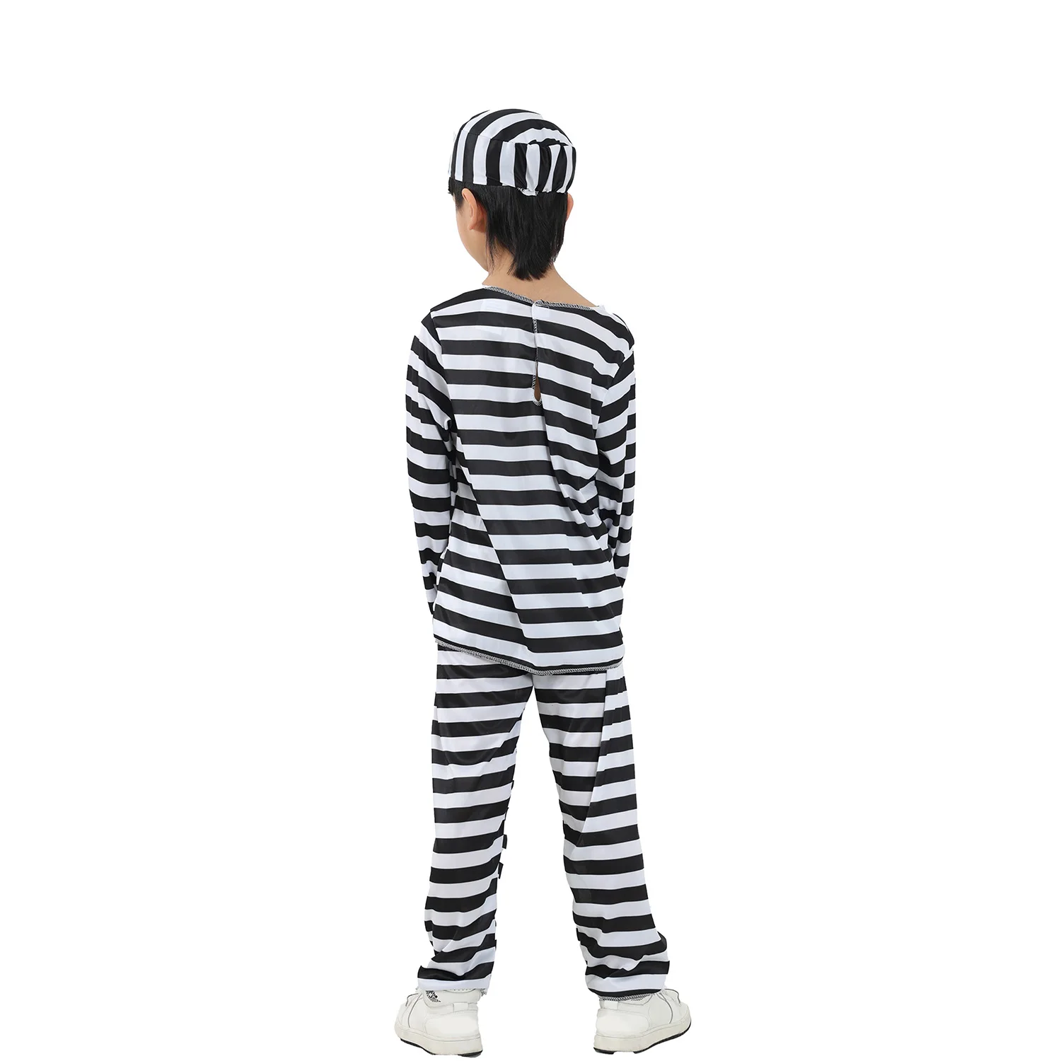3-Piece Set of Funny Classic Black and White Striped Suit, Top, Pants, Hat, Halloween Fun Party Dress up Costume