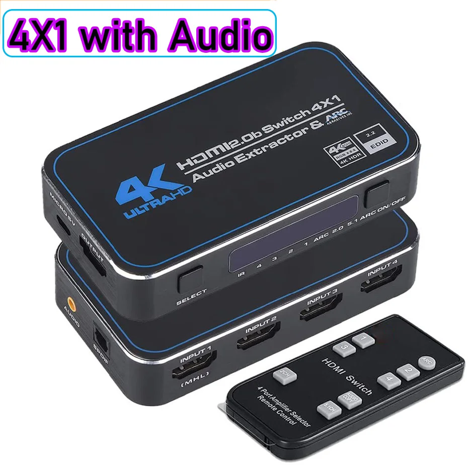 HDMI Switch 4K with Audio 4K 60Hz HDMI 2.0 Switch 5 in 1 out HDMI
