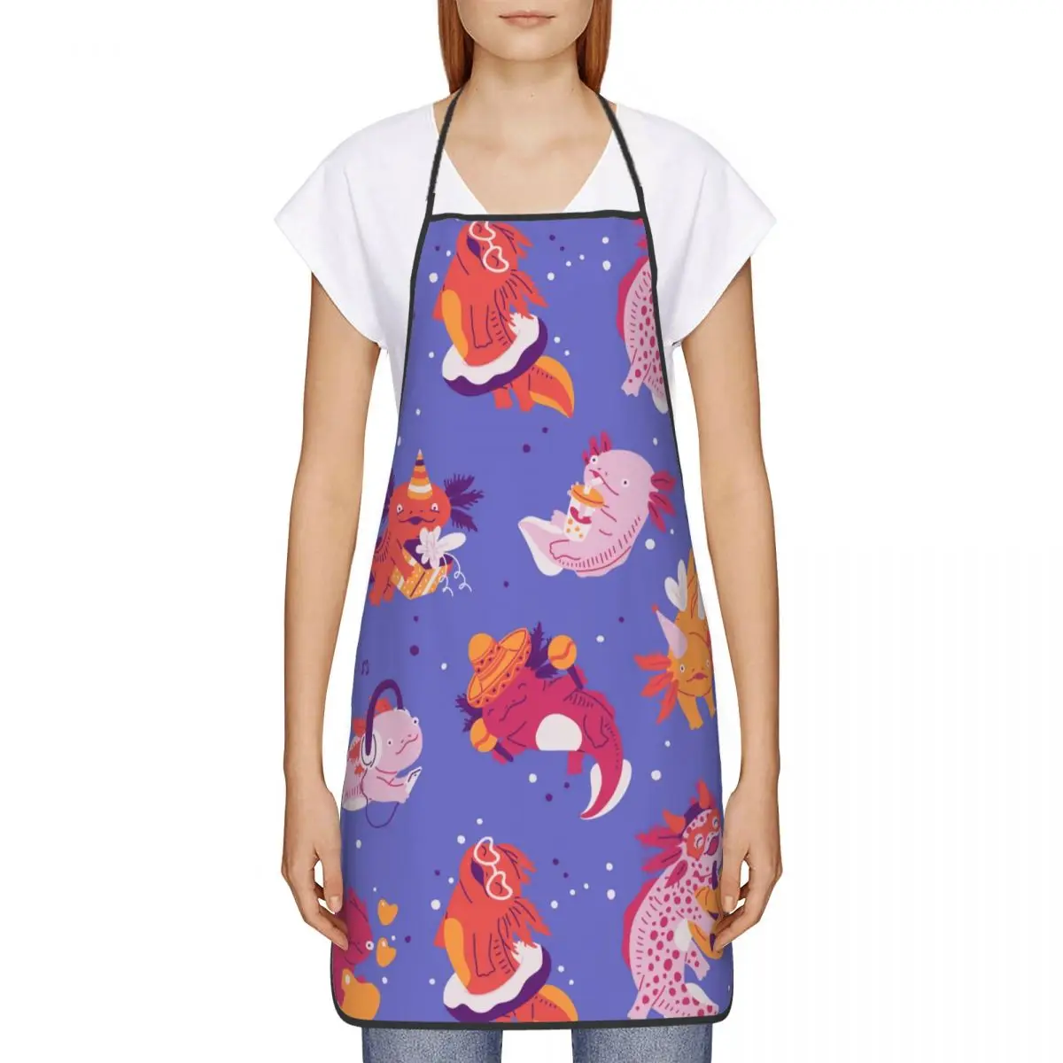 Custom Unisex Cute Salamander Animal Axolotls Bib Apron Adult Women Men Chef Tablier Cuisine for Cooking Kitchen Painting