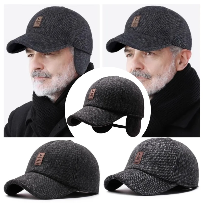 

Baseball Cap with Ear Flaps Full Cap Men's Outdoor Hiking Sport Cap Old School Style Dad Hat Woolen Cap Winter/Autumn/Spring