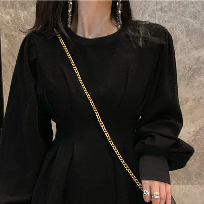 Vestido Black Grey Dress Women New School Abdomen Long Sleeve BF Style Lovely Girls Newest Mini Daily Soft Popular Spring O-Neck