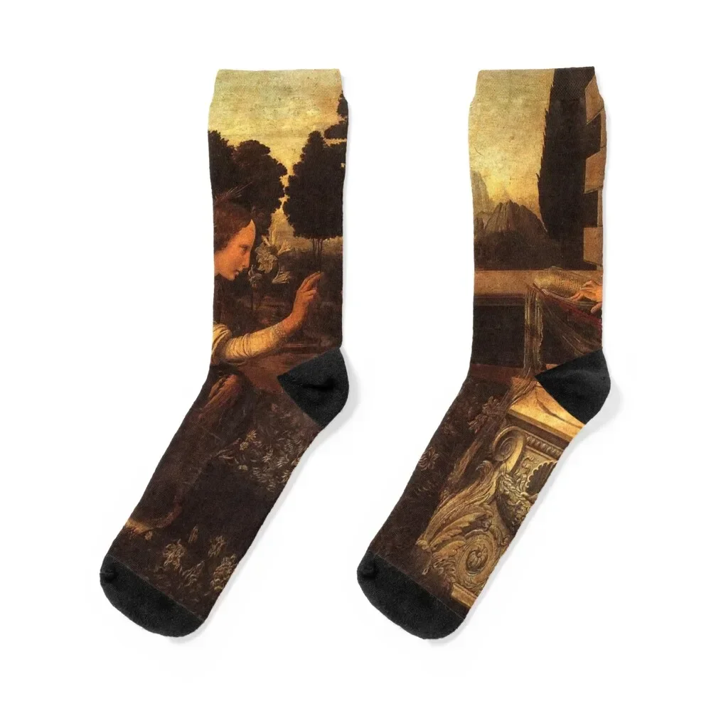 

Annunciation by Leonardo Da Vinci Socks floral Christmas gym luxe Socks For Men Women's