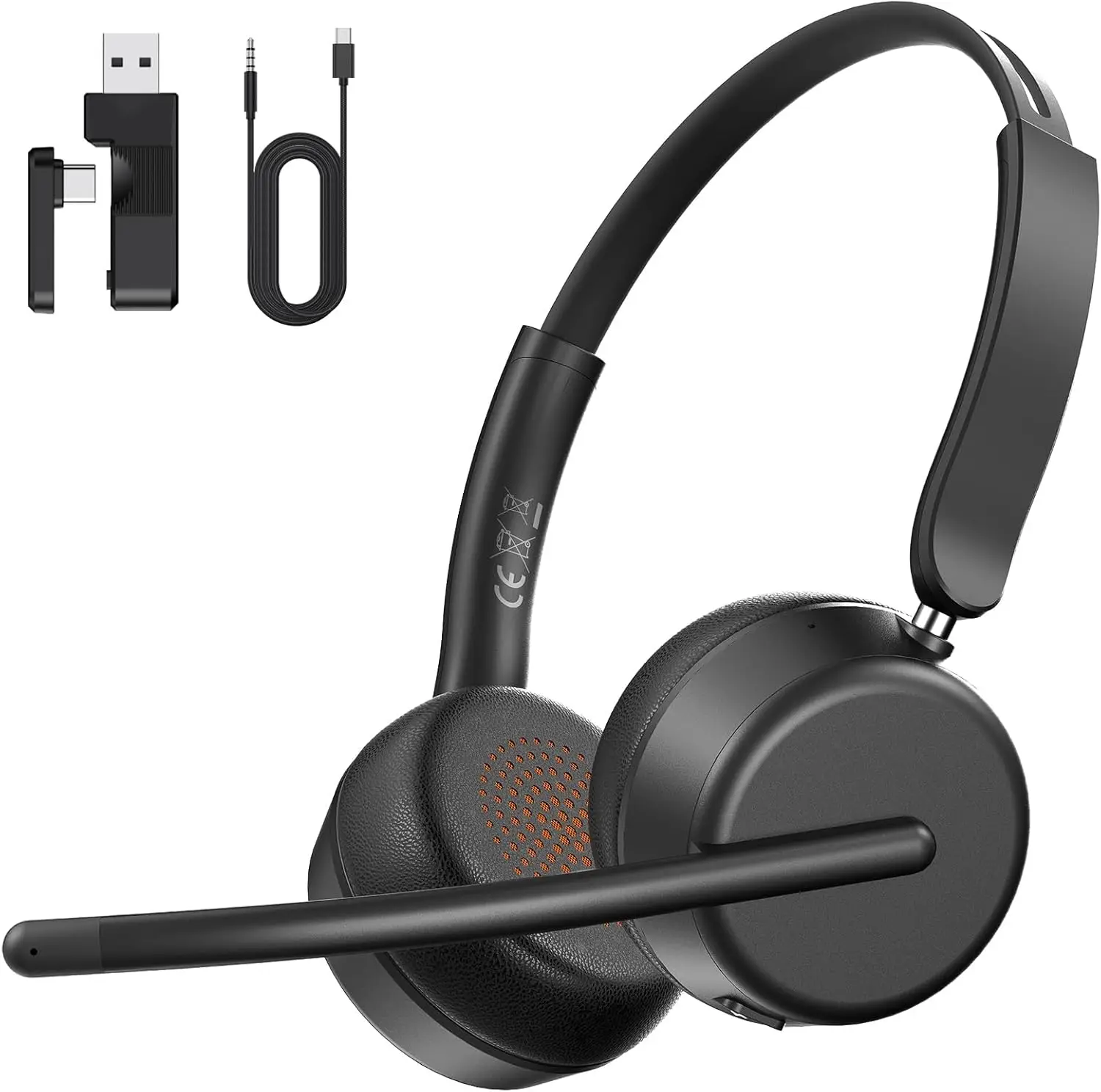 

Wireless Bluetooth 5.4 Headset with AI Noise-Canceling Mic, USB Dongle for PC/Laptop, 40H Battery