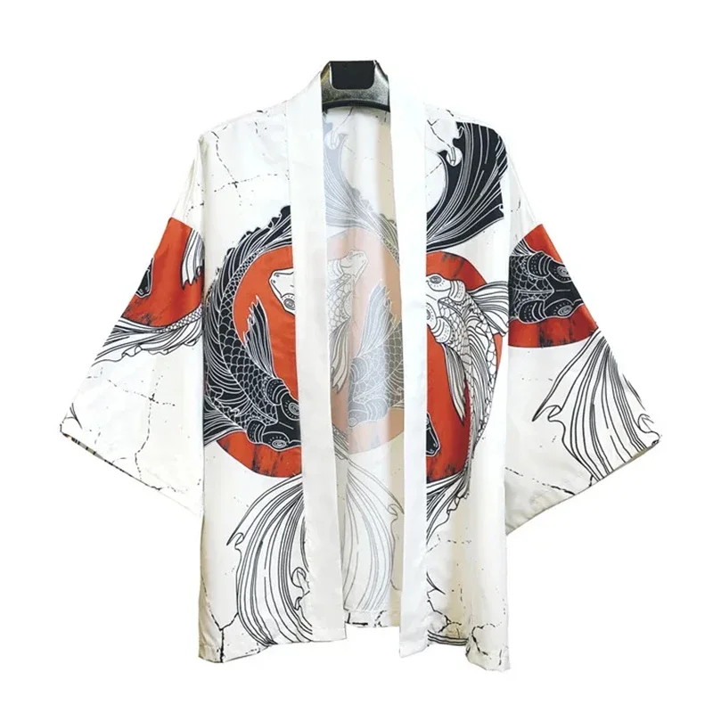 Sommer japanische Fünf-Punkt-Ärmel Kimono Herren und Damen Umhang Jacke Top Bluse lose lässige Mode Haori übergroße schnell trocknen