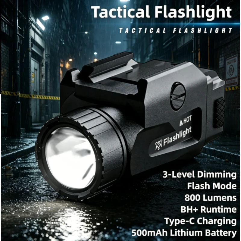 Quick Release TINSOL 800LM Tactical Light, 4 Mode USB Charging Design, Portable Handgun Accessory for Outdoor Shooting