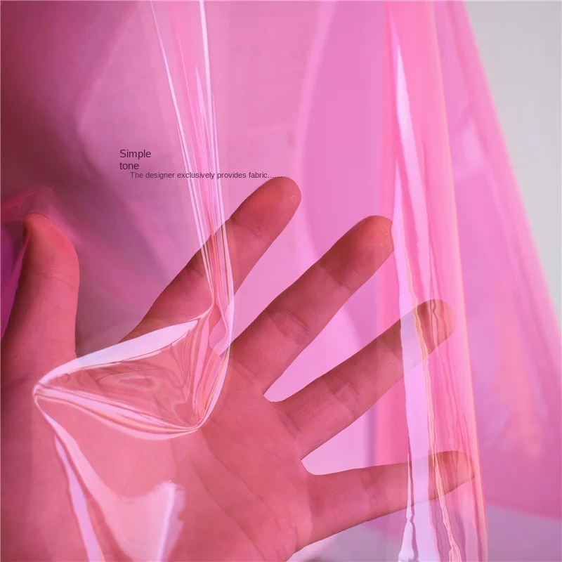 PVC Transparent Laser Waterproof Fabric Pink Magic Color Plastic Stiff Leather Creative Wind and Rain Clothes TPU Fabrics