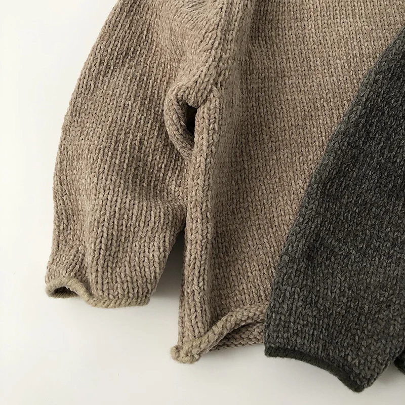 Sweater rajut anak laki-laki dan perempuan, pakaian olahraga hangat Sugi sederhana kasual hadiah Natal 2025