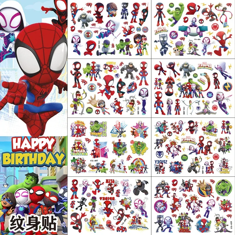 Marvels Spidermans Tattoo Sticker Action Figure Anime Iron Mans Avengers Waterproof Tattoo Sticker for Boy Toy Kid Birthday Gift