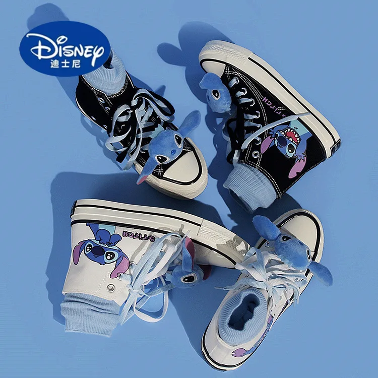 ديزني شعبية الكرتون عالية أعلى قماش أحذية رياضية |   حذاء أسود أنيق بتصميم فريد من نوعه، ملابس عصرية للجنسين #4