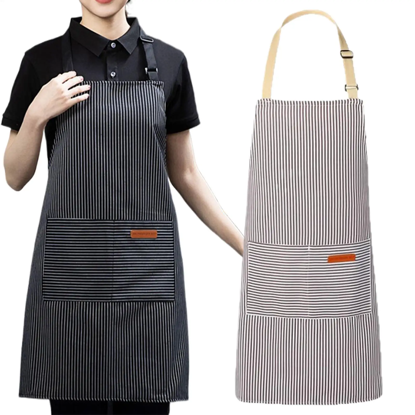 

Кухонный фартук с регулируемым шейным ремнем, водонепроницаемый фартук шеф-повара с двумя большими карманами для официантов, маникюров, стилистов, выпечки