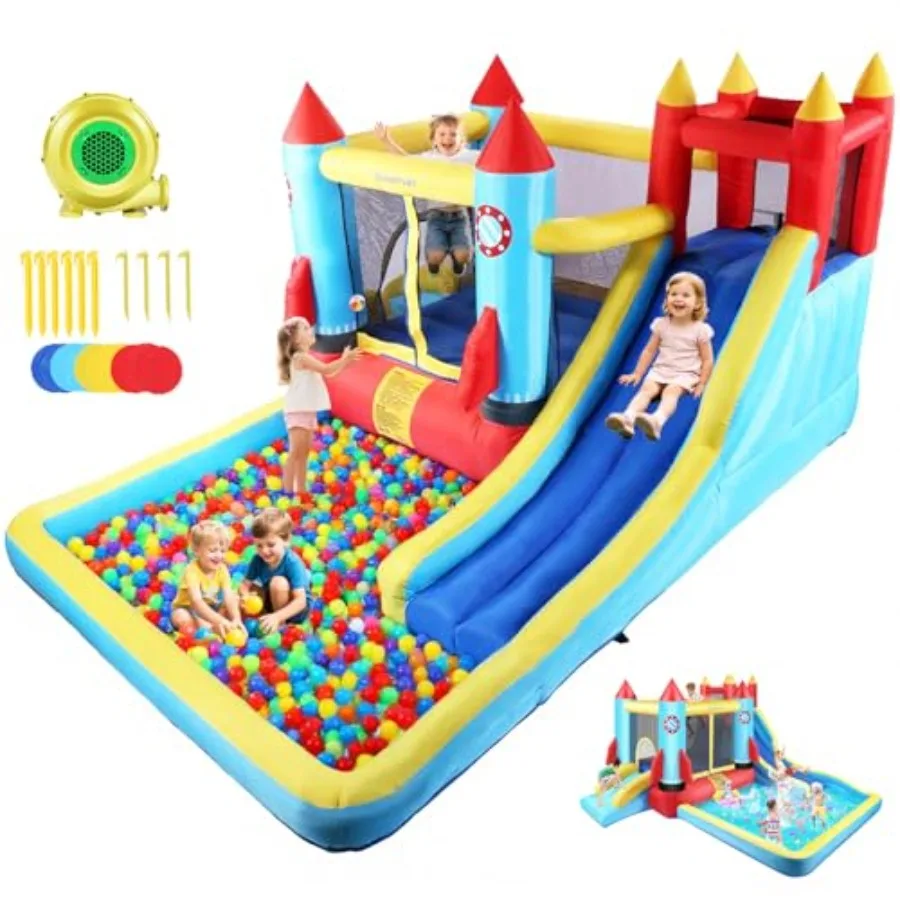 

Inflatable Bounce House for 146 x 132 x 82 Inch Indoor/Outdoor Bouncy Castle with Large Splashing Pool Bouncing Area 2 Water Sl