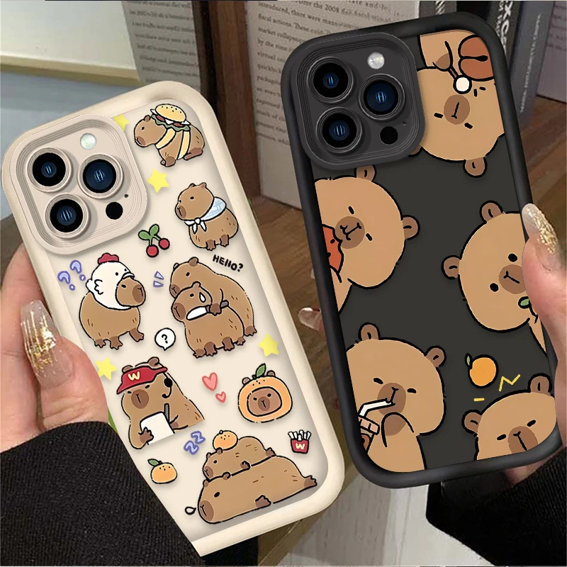 Lovely Cartoon Capybara Case For iPhone 16 15 14 13 12 11 Pro Max X XS X S Max XR SE 2020 7 8 Plus Shockproof Silicone Cover