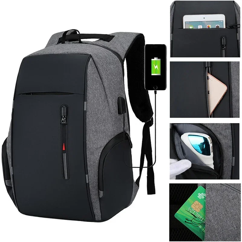 

Reflective Men 15.6 Inch Laptop Backpack USB Waterproof Notebook Business Travel School Bags Pack Bag for Male Women Female