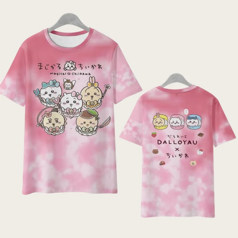 Chiikawa ist überall hier! Weiche, niedliche Cartoon-3D-Print-T-Shirts für Erwachsene Paare, Sportliche Freizeitkleidung, atmungsaktiv, kurze Ärmel, Familien-Matching – Detail 8