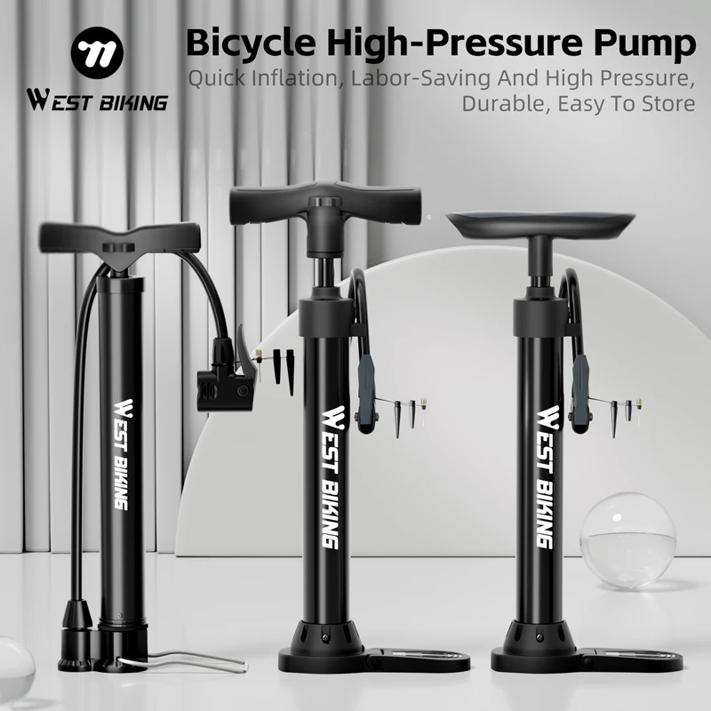 Bomba de aire portátil para bicicleta WEST BIKING, 120PSI, ahorro de trabajo, para motocicleta, coche, e-bike, inflador AV/FV, accesorios para bicicleta de montaña y carretera