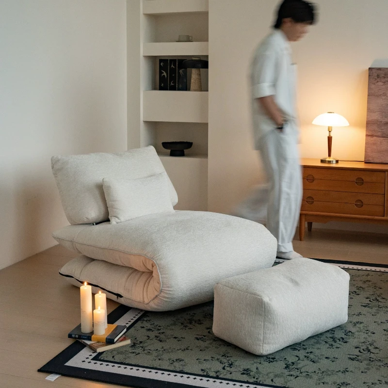 Sofa bed single sleepable can lie down small apartment removable and washable lazy folding small apartment cream wind