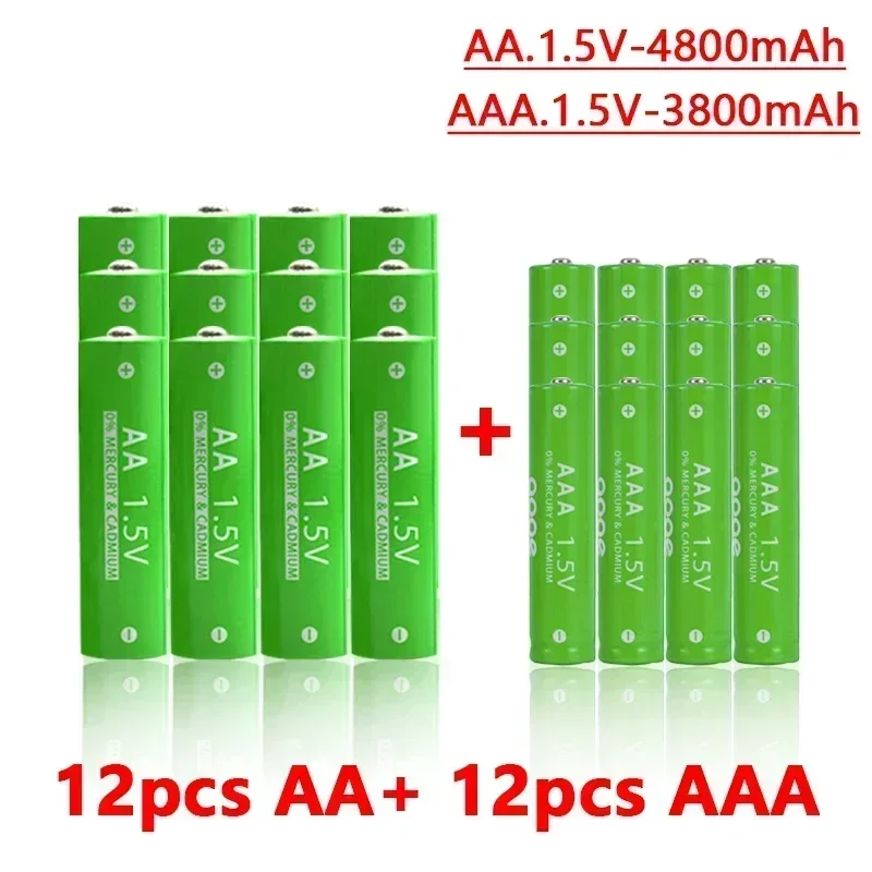 AA + AAA перезаряжаемая щелочная батарея AA 1,5 в 4800 мАч/1,5 в AAA 3800 мАч, фонарик, игрушки, часы, mp3-плеер, замена