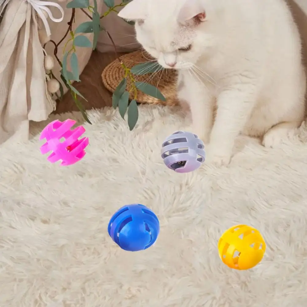 Cat Teaser Ball Interactive Cat Bell Ball Toy Plastic Random Color Chasing Cat Toys Ball Hollow Out Jingle Ball Cat Toys Playing