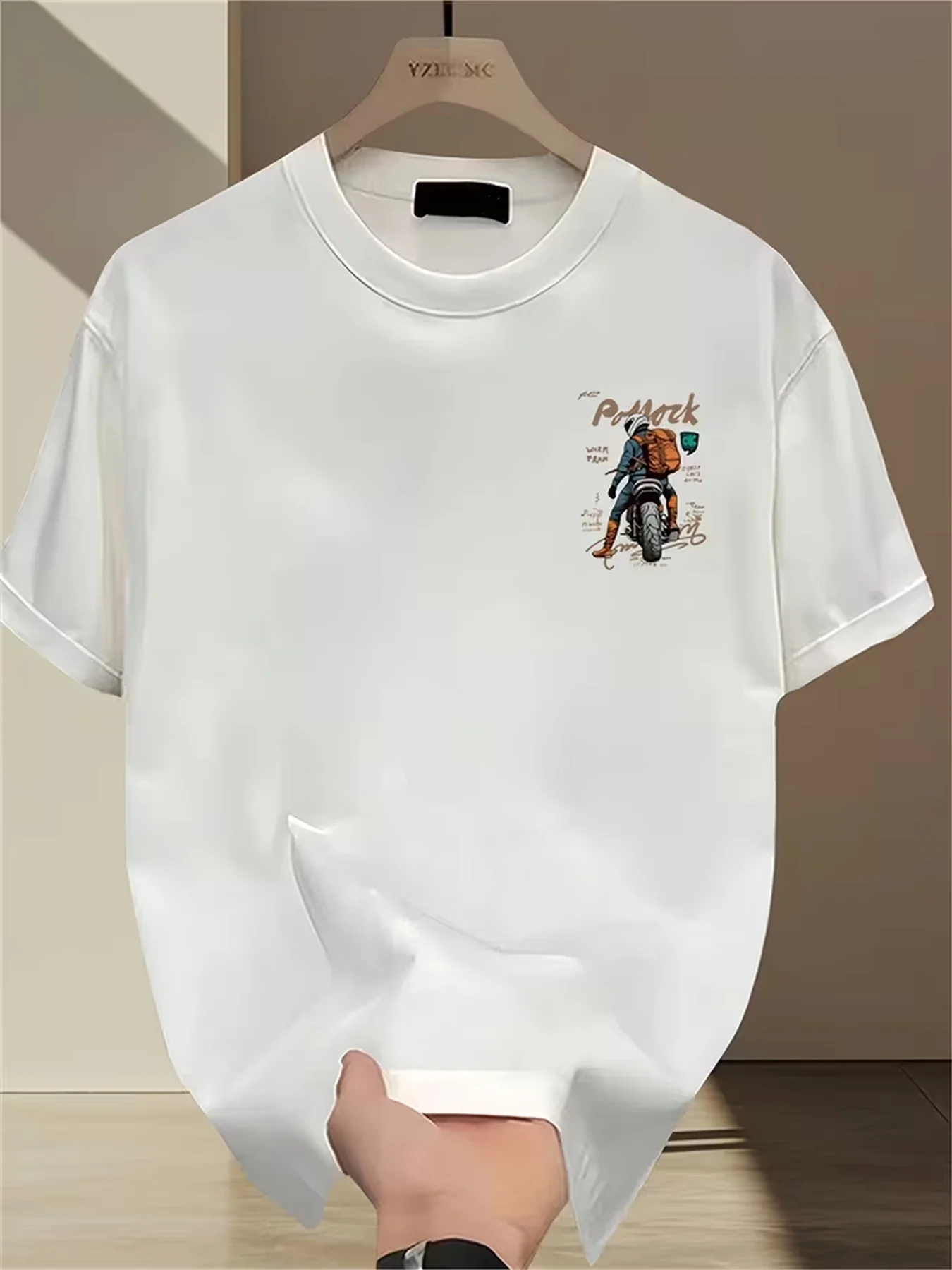 Herren Motorradfahrer Grafik T-Shirt 100% Baumwolle Vintage Biker Roadtrip Print Streetwear Übergroßes Lässiges Sommer-Tee – Detail 4