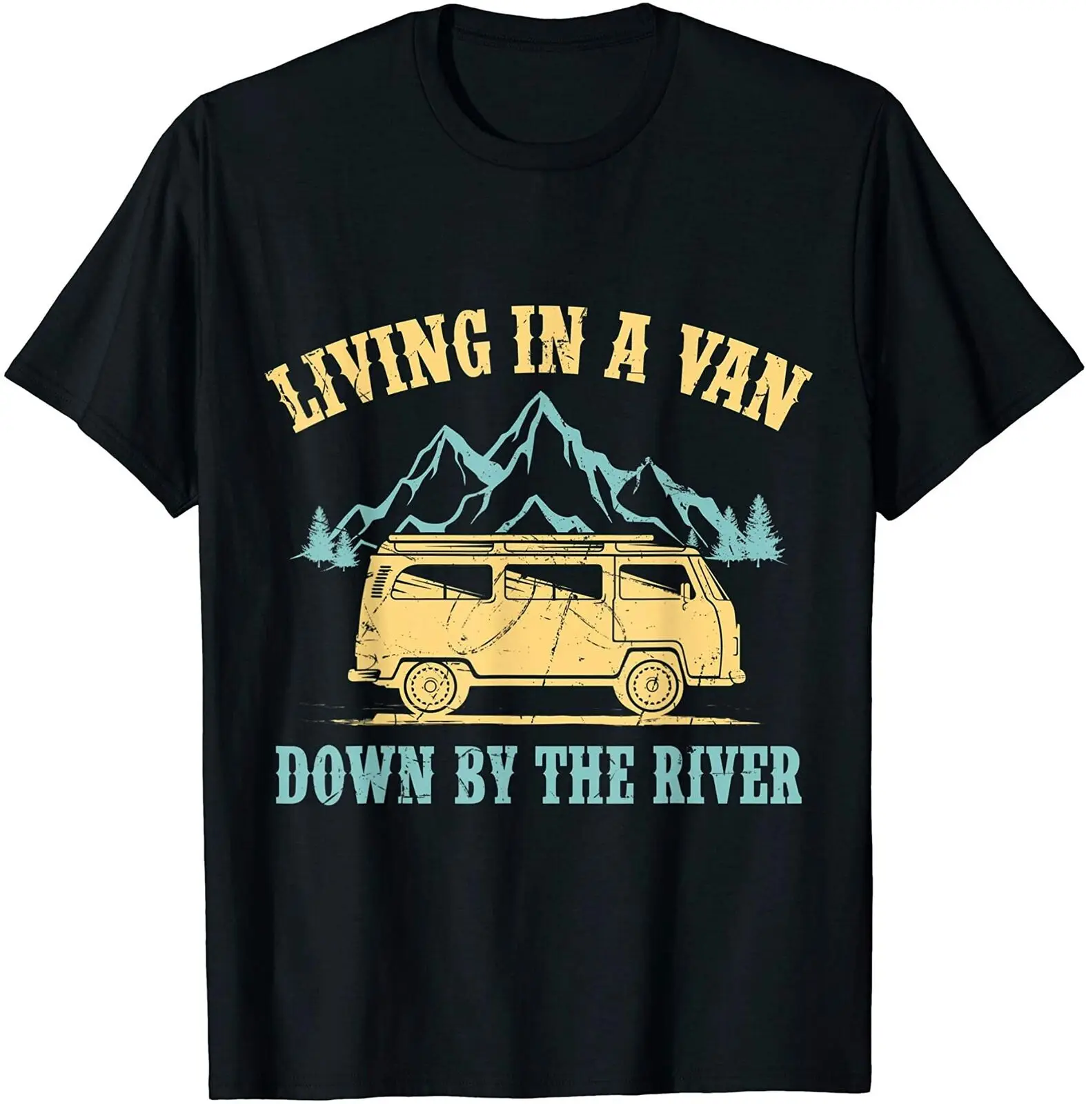 

Van Camping Vintage Living In A Van Down By The River T-Shirt Size S-5XL