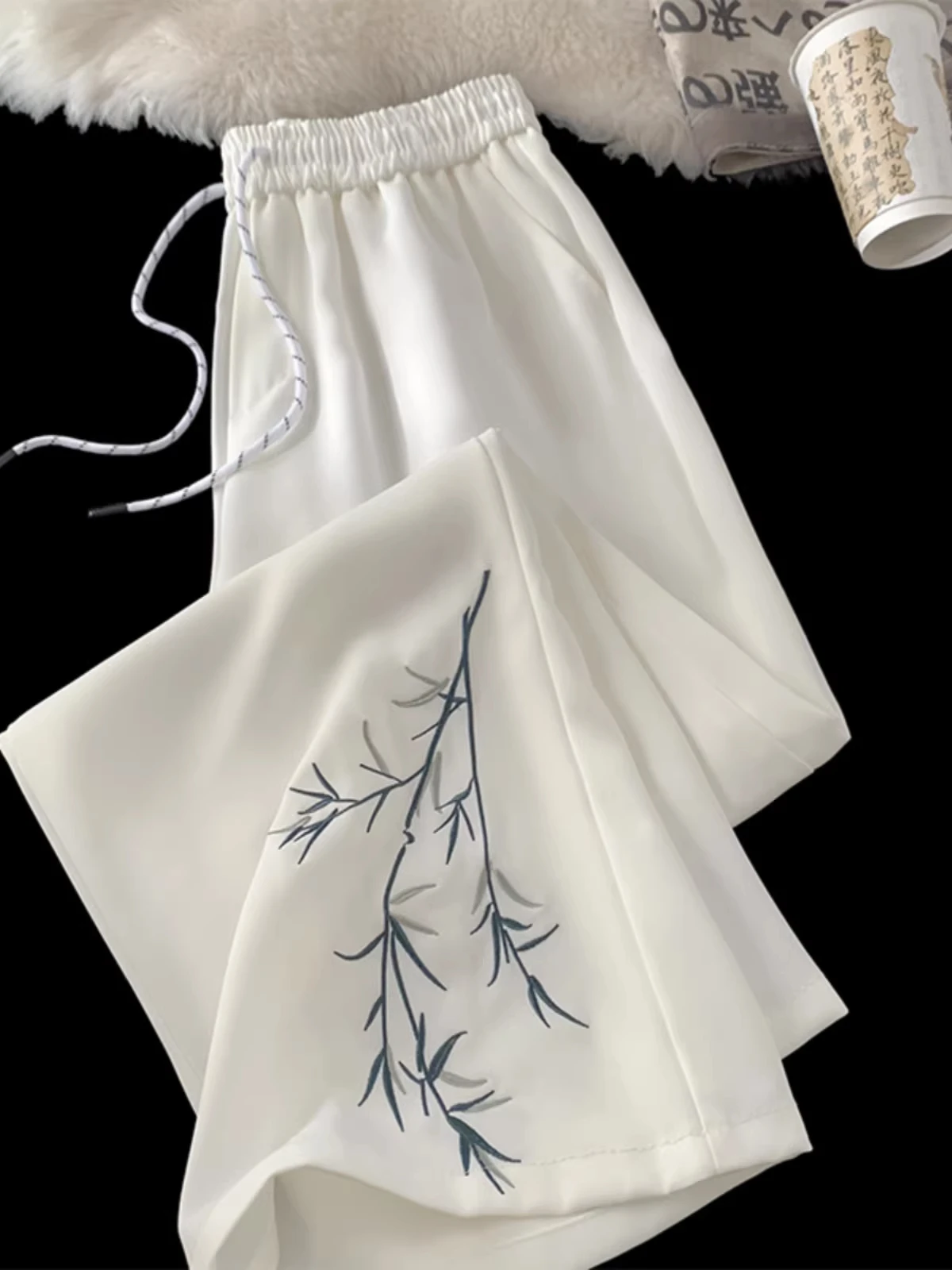 

New Chinese Style Embroidered Ice Silk Sports Pants Women's Summer Thin Quick Dry Large Size Casual Loose Fit Breathable