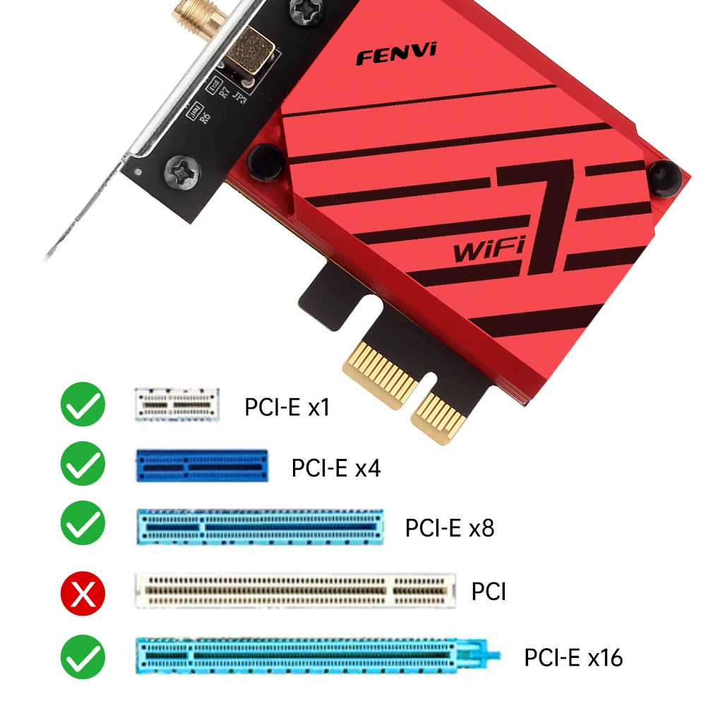 Fenvi WiFi 7 MT7925 BT5.4 PCIE WiFi Adapter 802.11BE PCIE X1/4/8/16 Wireless Network Card With Antenna Heatsink For Win10/11