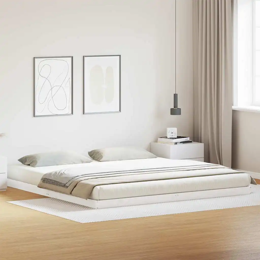 Base de Cama Elevada Blanca 200x220 cm, Madera Maciza de Pino, Sommier Rehaussé para Cama King Size con Almacenamiento