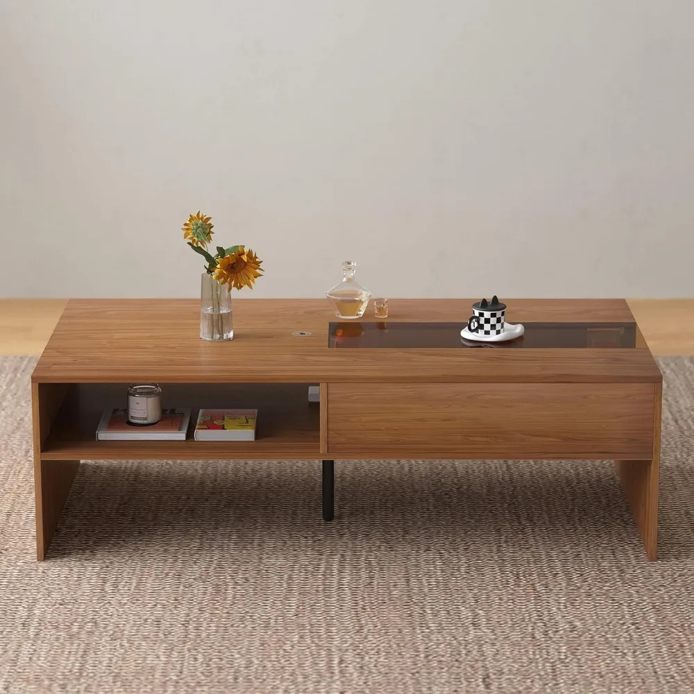 Mid-Century Modern 51.18 Coffee Table with LED Light & Storage, Versatile Living Room Table for Home Decor & Organizing, Stylish