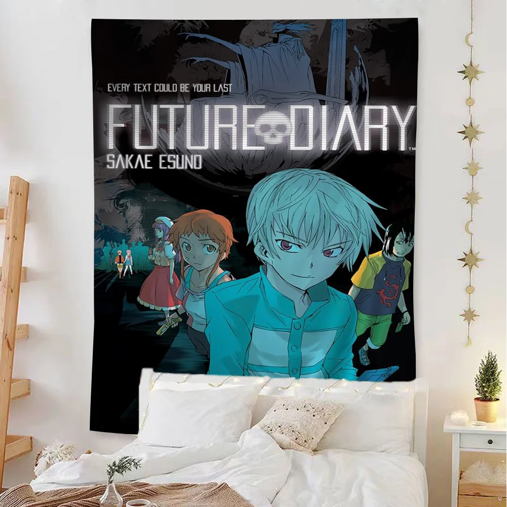 Anime Figure Mirai Nikki The Future Diary Tapestry Art Printing Japanese Wall Tapestry Anime Wall Hanging Home Decor