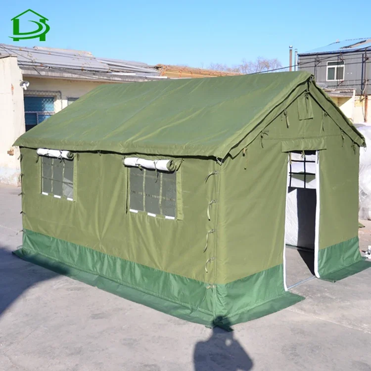 Tienda de campaña de lona doble verde con marco de acero impermeable para invierno al aire libre a la venta