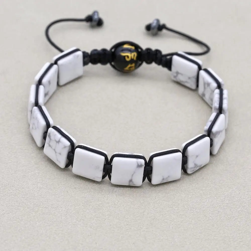 White Turquoise Stone Hematite Buddha Mantra Beads Handmade Braided Bracelets Yoga Healing Lucky Charm Bangles Couples Jewelry