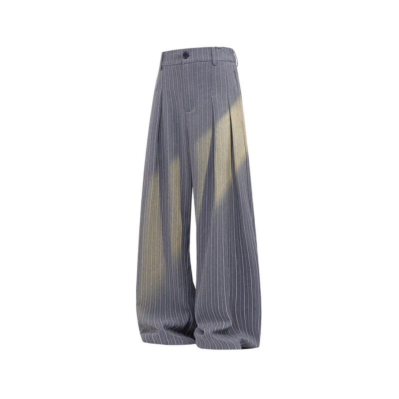 Men's Pinstripe Wide Leg Trousers High Waist Pleated Loose Fit Casual Pants Vintage Streetwear Fashion 2026 Formal Bottoms Man