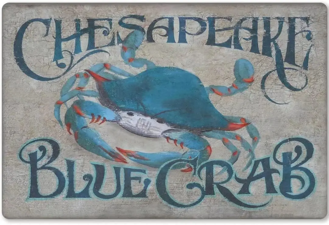 Letreros de hojalata de Metal Vintage Chesapeake, cartel Retro de cangrejo azul, cafetería, sala de estar, baño, cocina, arte del hogar, decoración de pared, placa de regalo