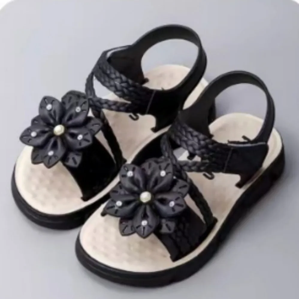 2024 Summer New Girls Sandals Kids Floral Sandals with 1 Flower Princess Sweet for Wedding Party Dress Shoes Kids Sandals 12-25