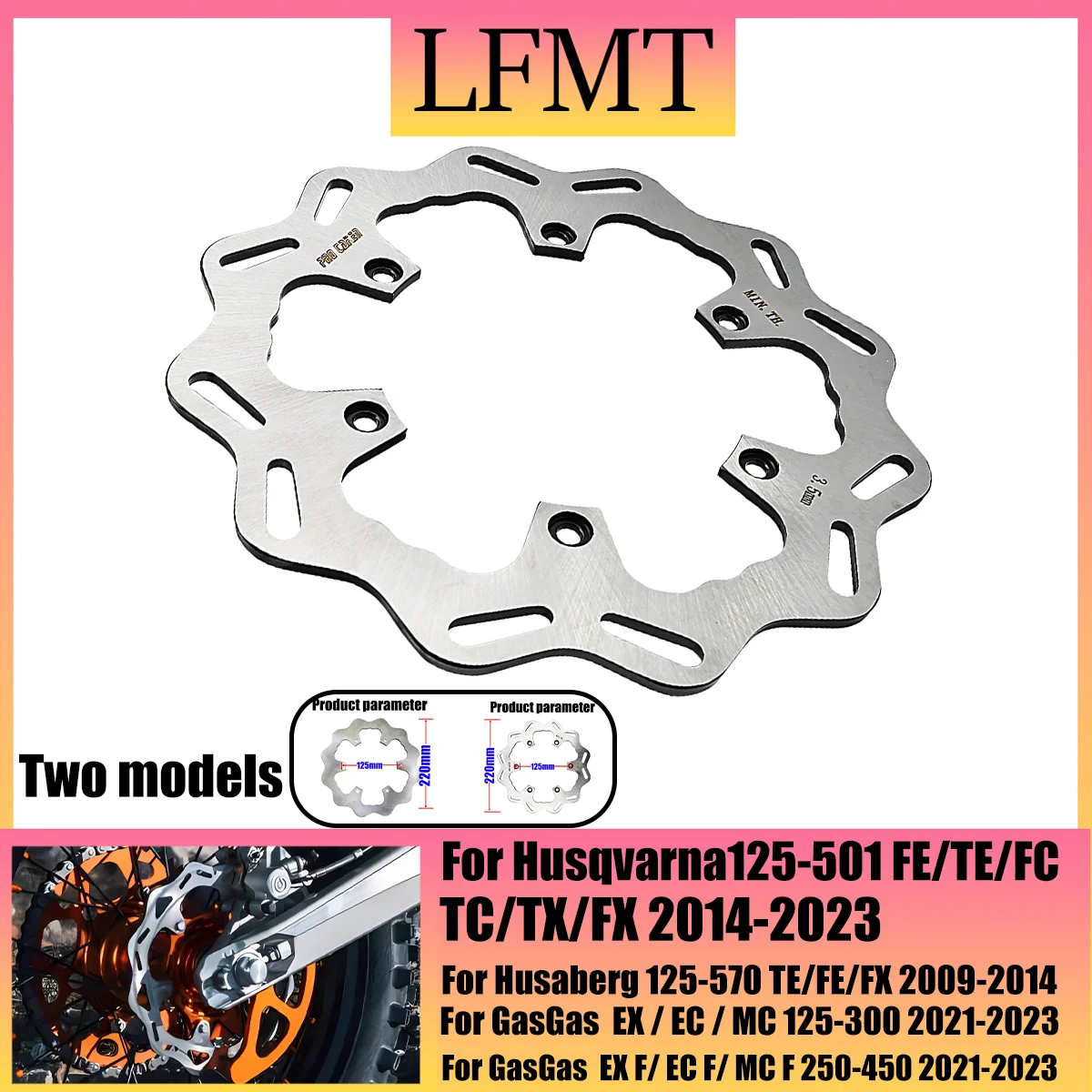 

220mm Front Rear Brake Discs Rotors For KTM 125-500 XC/XCF/XCW/SX/SXF/EXC/EXCF/TPI/Six Days For Husqvarna125-501 FE/TE/FC/TC