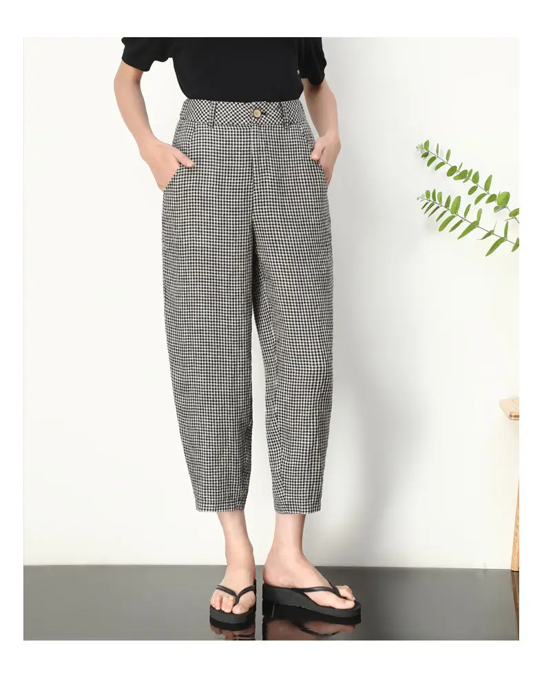 Checkered Cropped Pants For Women's 2026 Summer New Korean High Waisted Loose Drape Wide Leg Harlan Casual Pants
